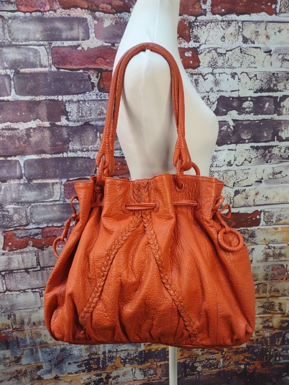 Isabella Fiore Orange Braided Leather Shoulder Bag